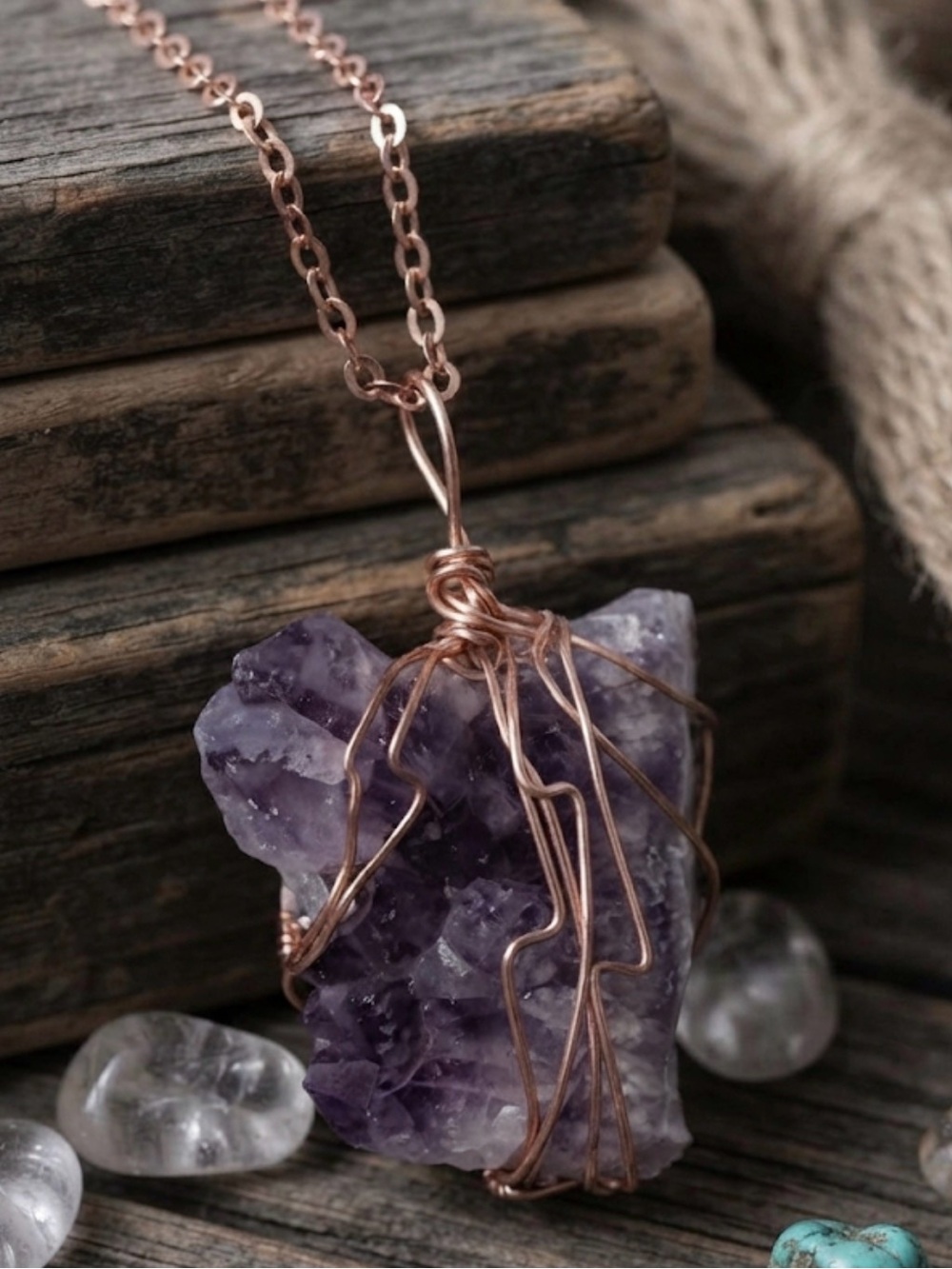 Large Chunky Amethyst   Wrapped  in Copper